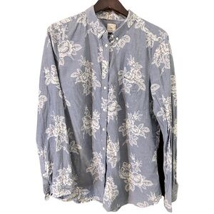 GAP Blue and White Casual Button Down Shirt Floral Design Sz XL Tall Coastal